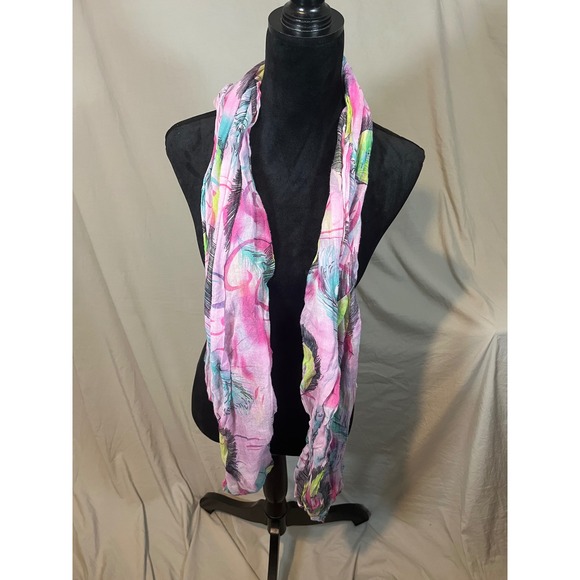 Pink Abstract Feather Print Lightweight Gauze Scarf Rectangular Wrap Multi Color - Picture 3 of 5